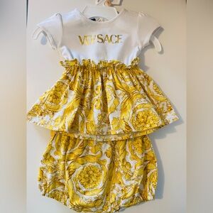 Versace White and Yellow Baroque Infant Set